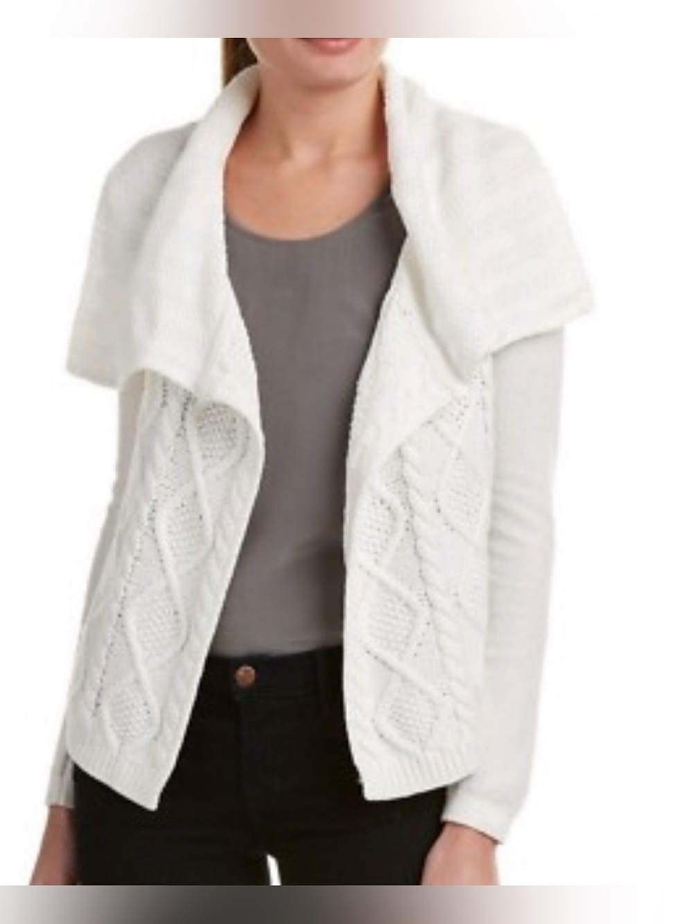 NWT Cabi 193 Cable Sweater Cardigan White Cable Knit Shawl Collar Size XS